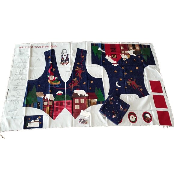 "Up On The Housetop" Vest Panel & Coordinate Fabric Adult Size XS-L, Cut & Sew - Picture 1 of 12